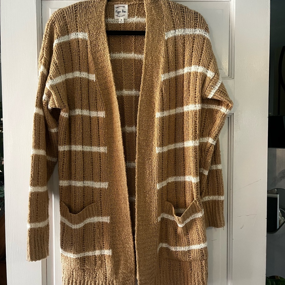 a new day Tan and White Striped Cardigan